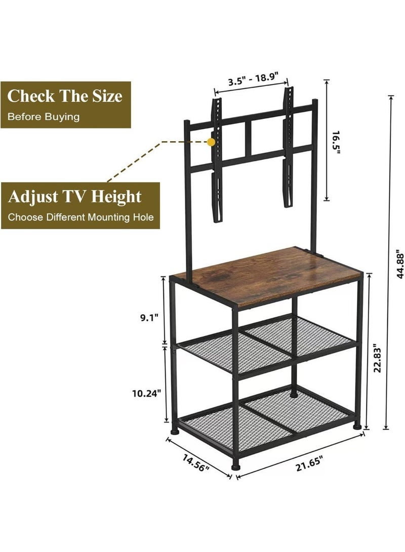 أوبتيا حامل تلفزيون أرضي لشاشات من 23 إلى 50 بوصة، حامل تلفزيون محمول شديد التحمل مع أرفف تخزين، عربة تلفزيون مع رف وسائط خشبي، حوامل تلفزيون أرضية عالمية مع حامل، رف مكتب تلفزيون زاوية بني ريفي للمساحات الصغيرة - Image 3